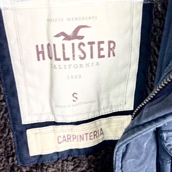 HOLLISTER | 🧥Navy Blue Brown Worn Washed Trim Furry Lining Utility Jacket Coat - Picture 5 of 14